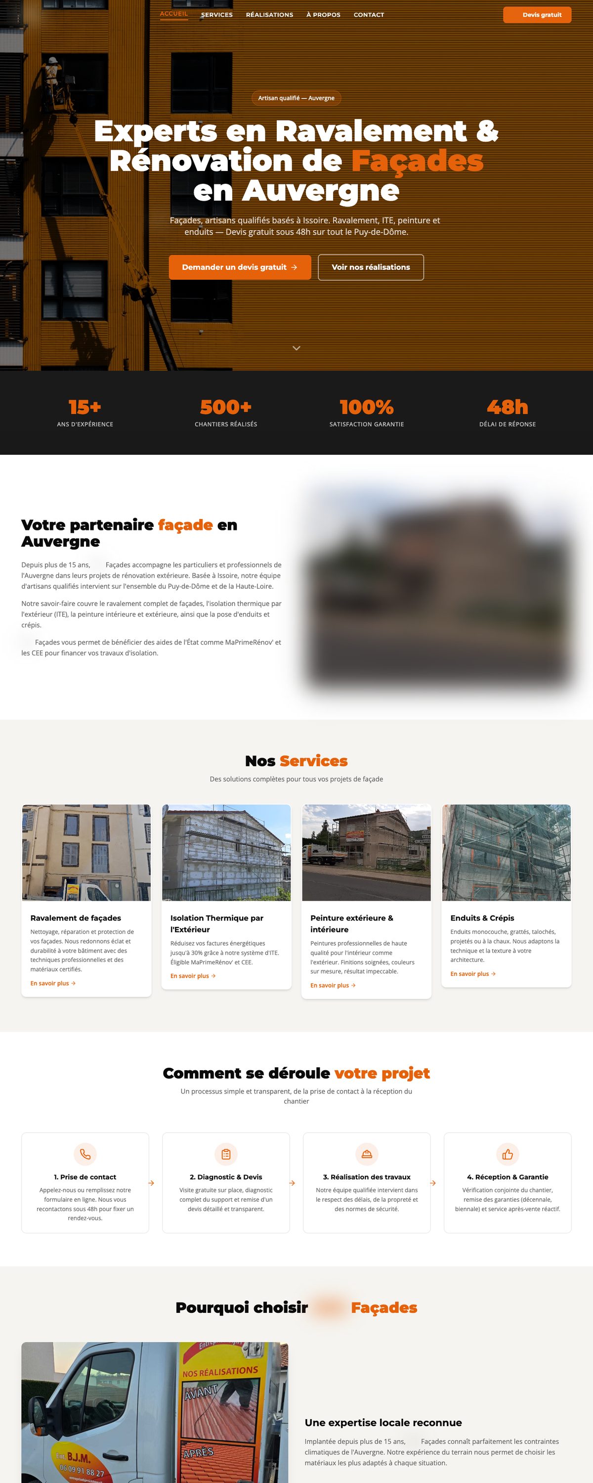 Site réalisé par Linkvision pour un client ravalement de façades (nom flouté)